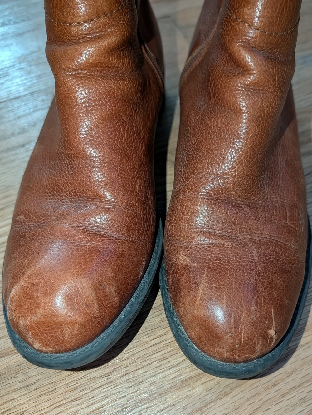 franco sarto brown leather knee high moto riding boots buckle distressed 8.5 - Picture 5 of 7